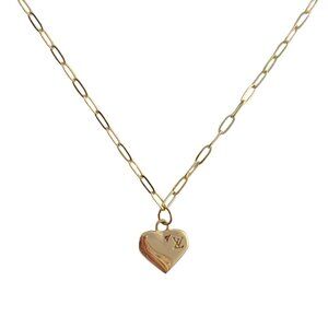 Louis Vuitton Repurposed Heart Pendant Necklace in Paperclip Link